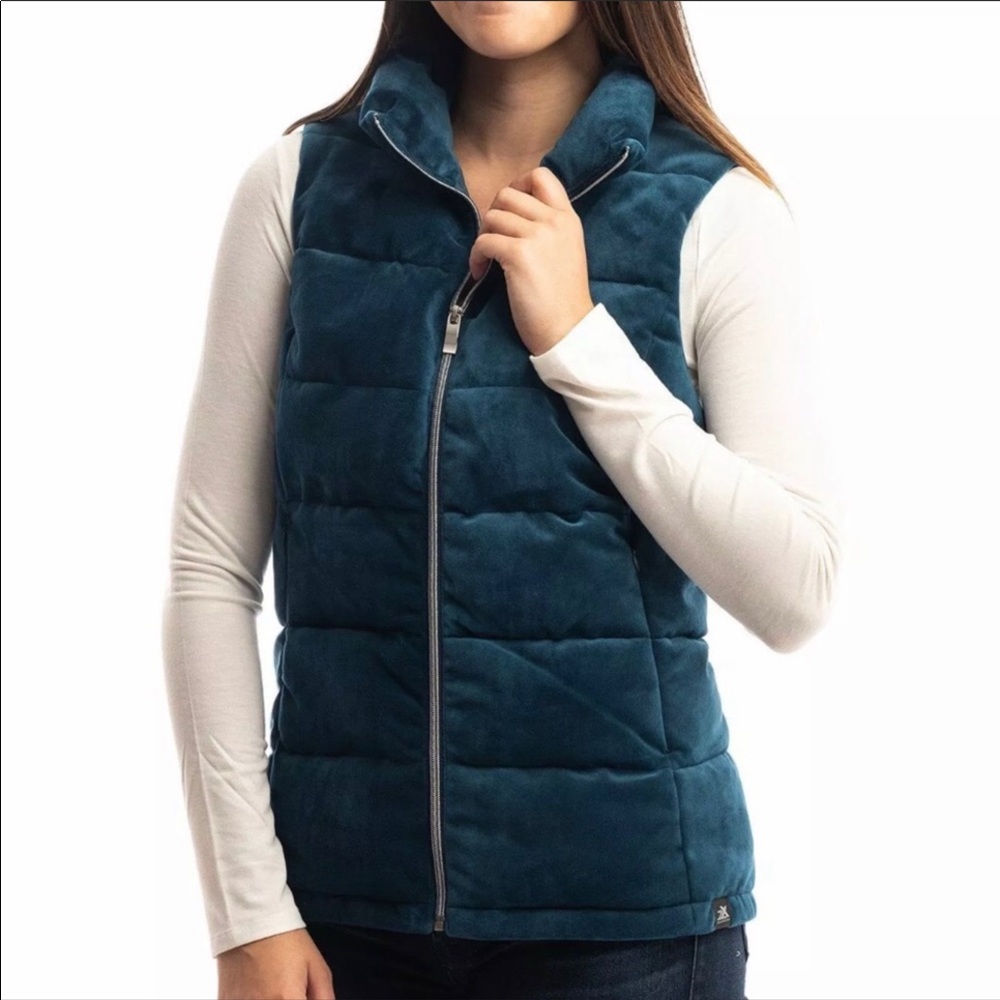 Zeroxposur velour puffer vest sz L peacock blue